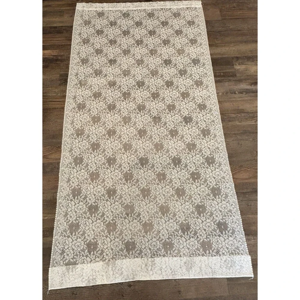 VTG 90s Ivory Rose Lace Curtain 2 Panels - Different Lengths Granny Cottagecore